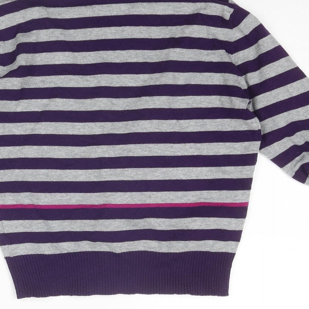 Take Out Womens Purple V-Neck Striped Cotton Cardigan Jumper Size M