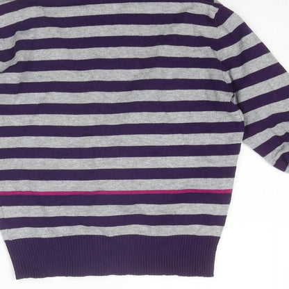 Take Out Womens Purple V-Neck Striped Cotton Cardigan Jumper Size M