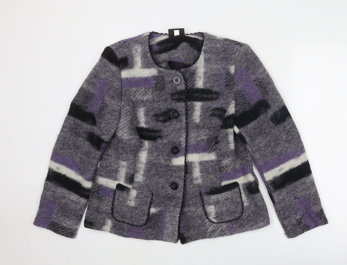 Godske Womens Grey Geometric Jacket Size 16 Button