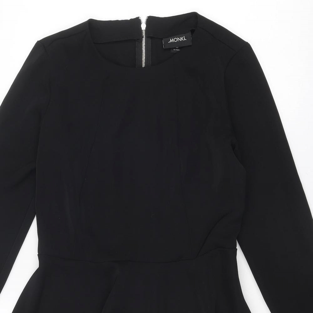 Monki Womens Black Polyester Fit & Flare Size 12 Round Neck Zip - Zip detail on sleeves