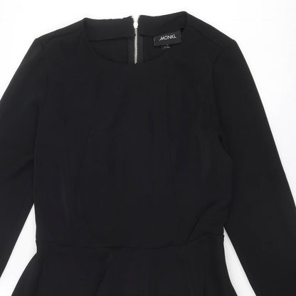 Monki Womens Black Polyester Fit & Flare Size 12 Round Neck Zip - Zip detail on sleeves