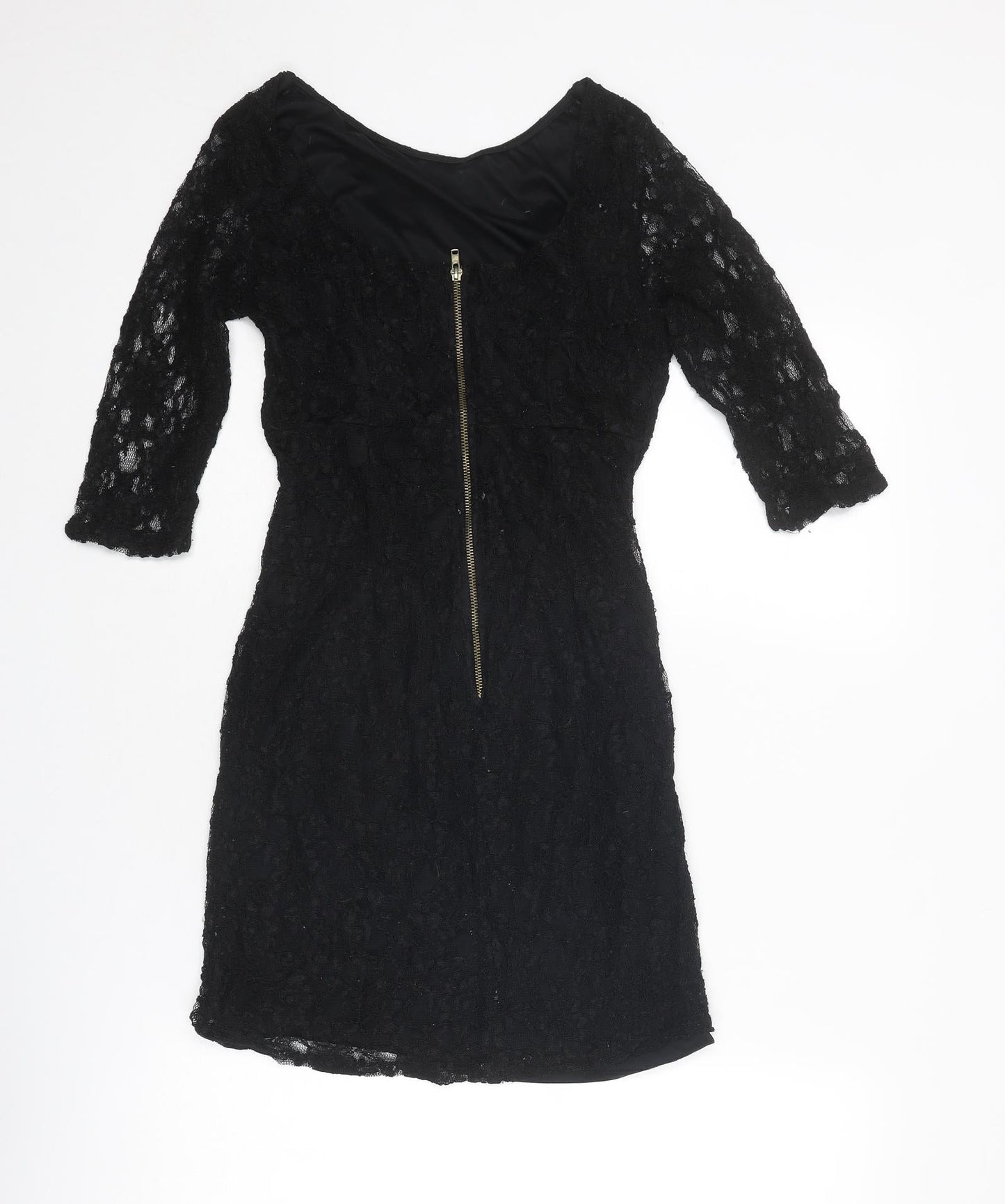 Warehouse Womens Black Floral Viscose A-Line Size 10 Round Neck Zip