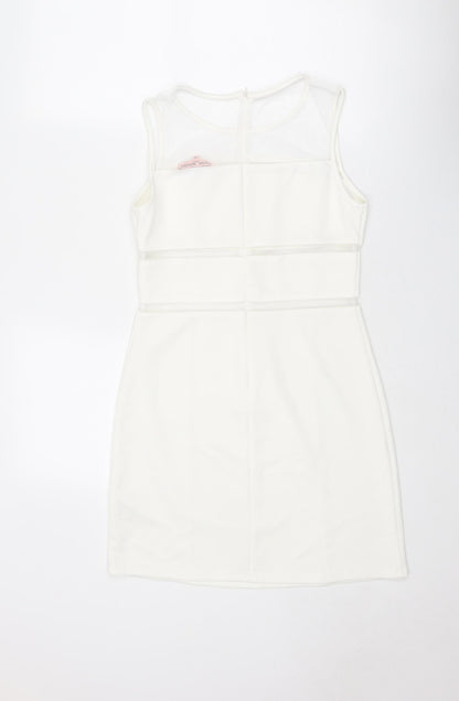 Jaune Rouge Womens White Polyester Shift Size M Round Neck Zip