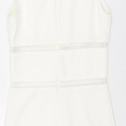 Jaune Rouge Womens White Polyester Shift Size M Round Neck Zip