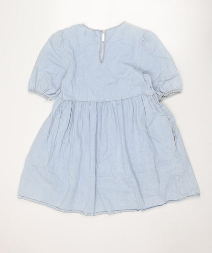 New Look Womens Blue Cotton A-Line Size 10 Round Neck Button