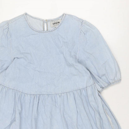 New Look Womens Blue Cotton A-Line Size 10 Round Neck Button