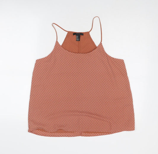 FOREVER 21 Womens Brown Polka Dot Polyester Camisole Tank Size M Round Neck