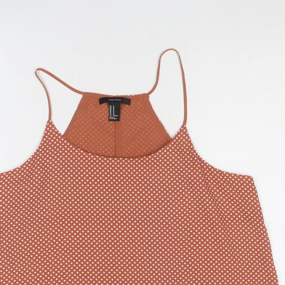 FOREVER 21 Womens Brown Polka Dot Polyester Camisole Tank Size M Round Neck