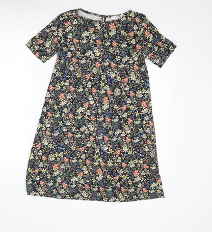 Pull&Bear Womens Multicoloured Floral Viscose T-Shirt Dress Size S Round Neck Button