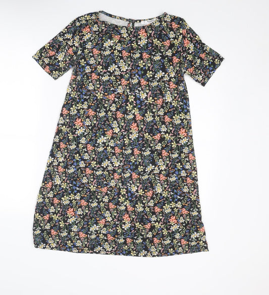 Pull&Bear Womens Multicoloured Floral Viscose T-Shirt Dress Size S Round Neck Button