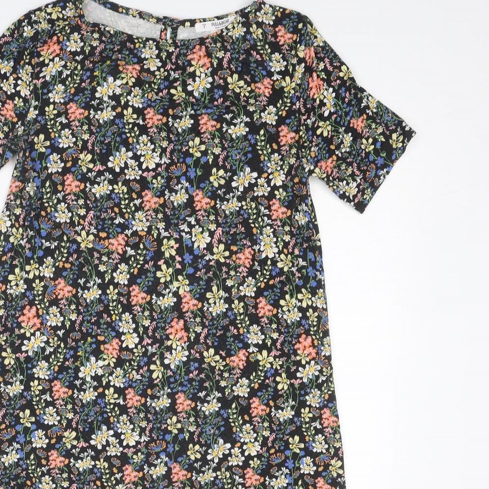Pull&Bear Womens Multicoloured Floral Viscose T-Shirt Dress Size S Round Neck Button