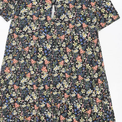 Pull&Bear Womens Multicoloured Floral Viscose T-Shirt Dress Size S Round Neck Button