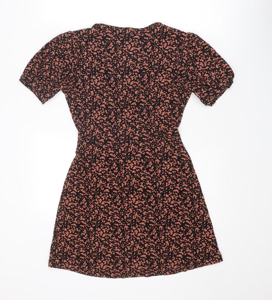 NEXT Womens Brown Geometric Polyester A-Line Size 8 V-Neck Pullover