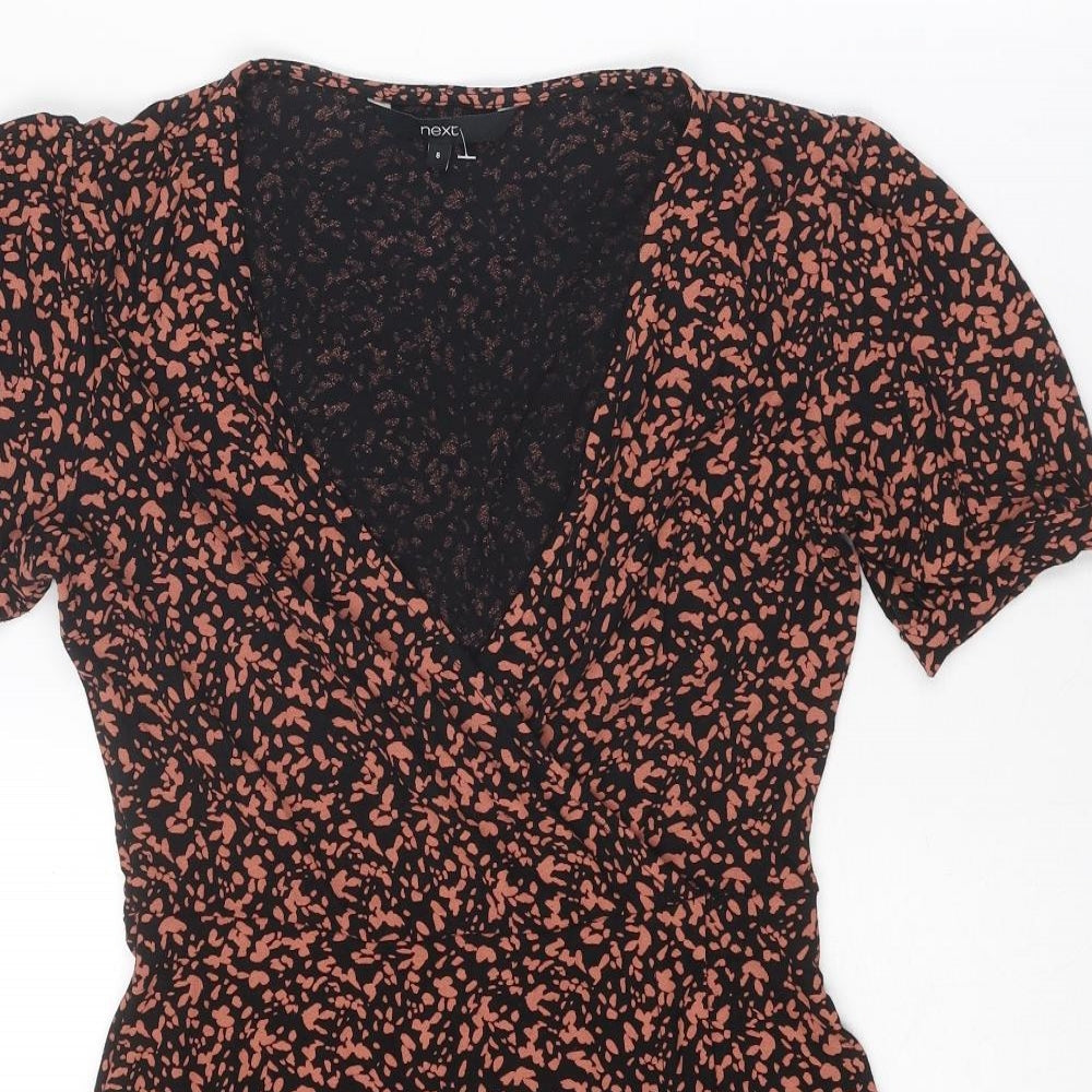 NEXT Womens Brown Geometric Polyester A-Line Size 8 V-Neck Pullover