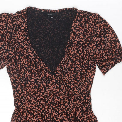 NEXT Womens Brown Geometric Polyester A-Line Size 8 V-Neck Pullover