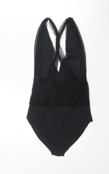 Zara Womens Black Polyester Bodysuit One-Piece Size S Snap