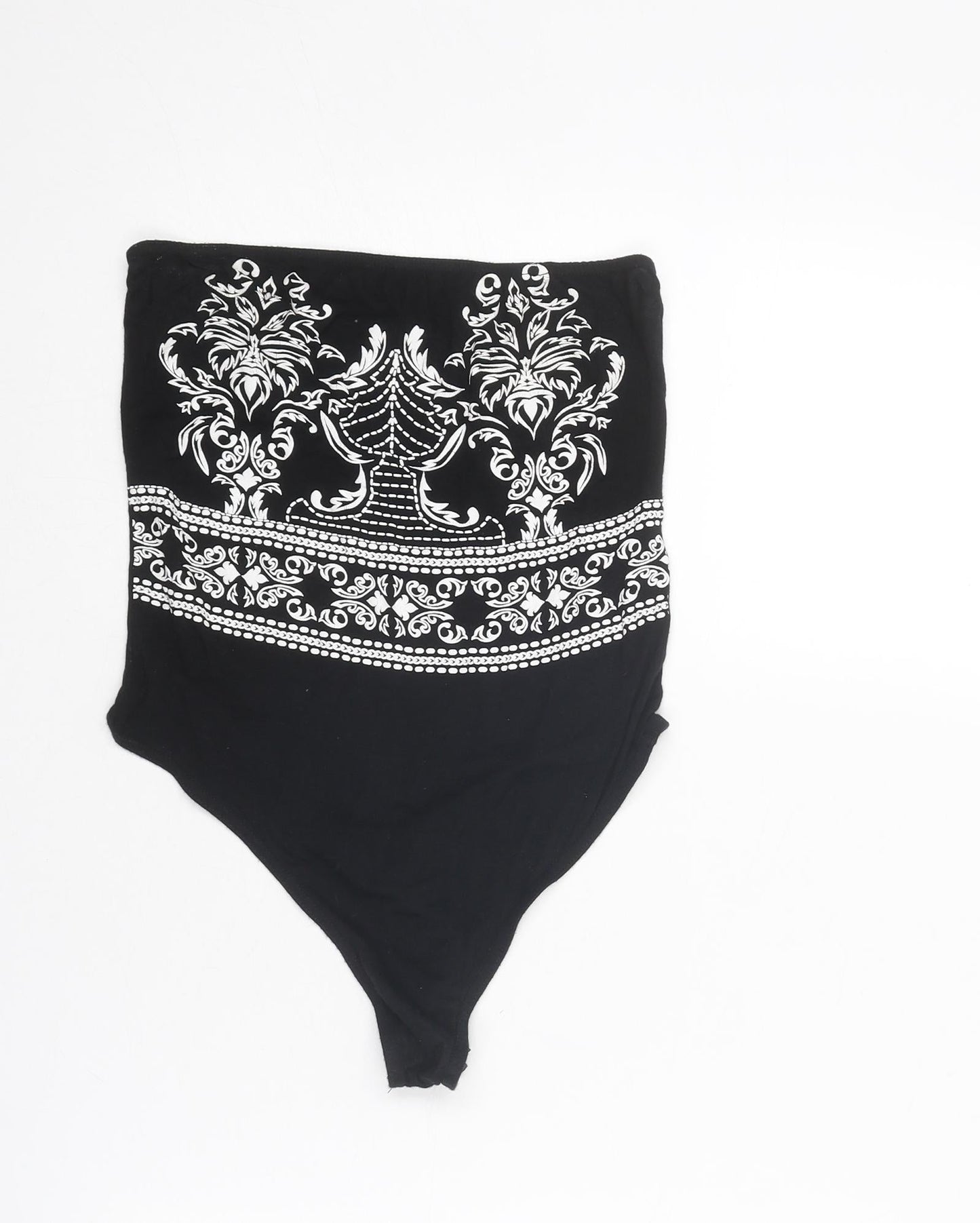 PRETTYLITTLETHING Womens Black Viscose Bodysuit One-Piece Size 8 Snap