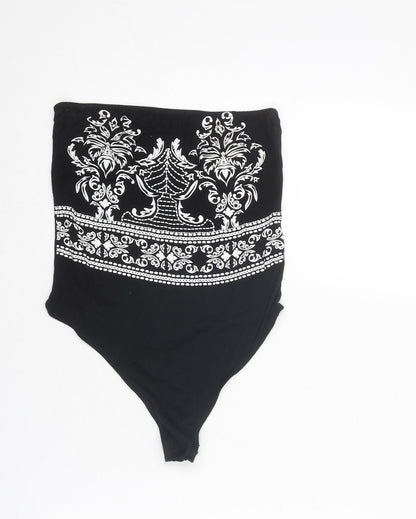 PRETTYLITTLETHING Womens Black Viscose Bodysuit One-Piece Size 8 Snap