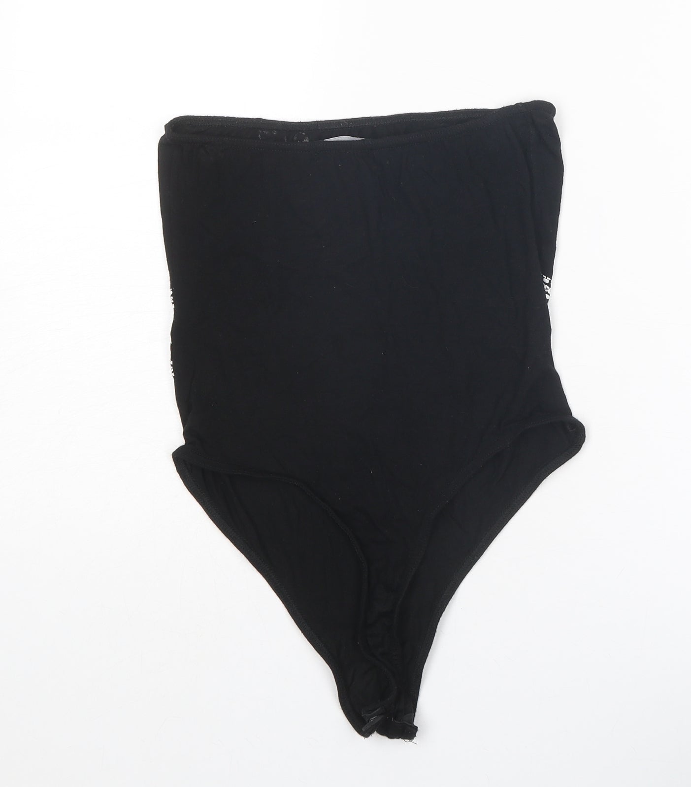 PRETTYLITTLETHING Womens Black Viscose Bodysuit One-Piece Size 8 Snap