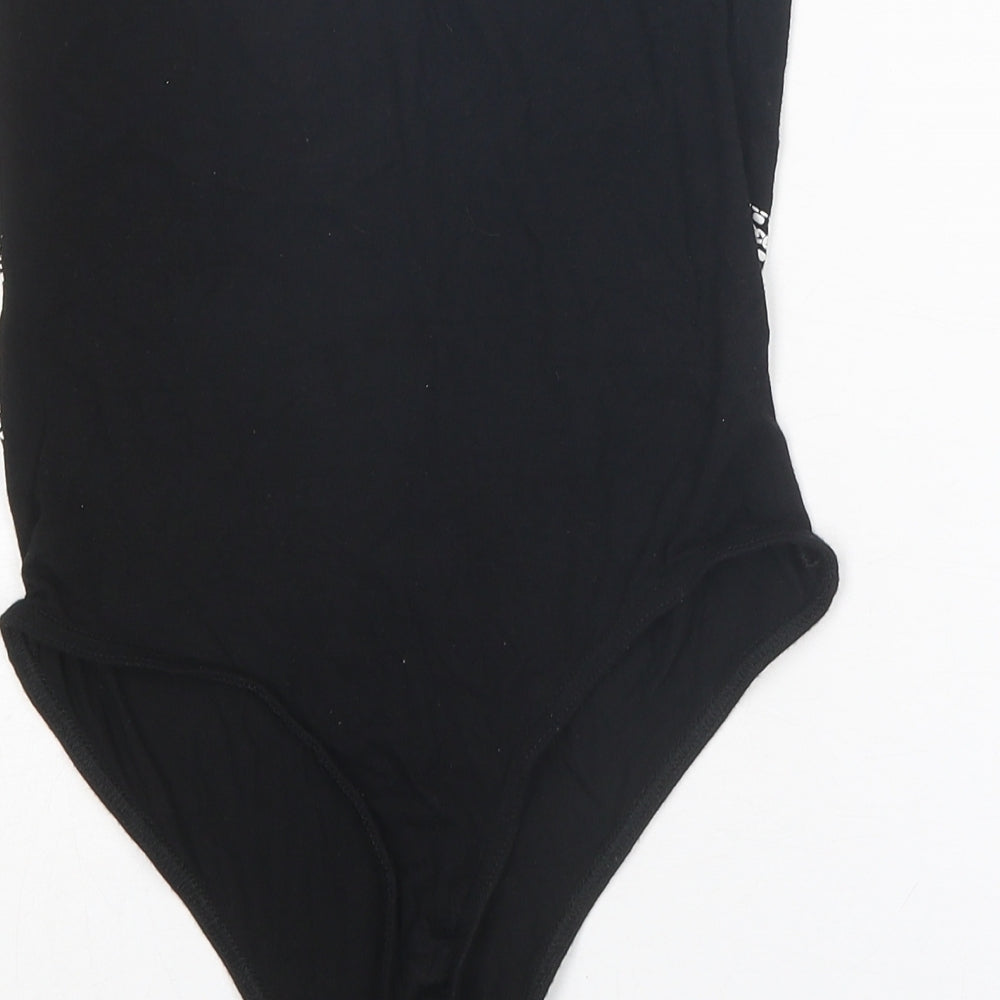 PRETTYLITTLETHING Womens Black Viscose Bodysuit One-Piece Size 8 Snap