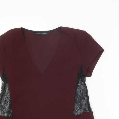 Womens UK Size S Zara Red Basic Blouse