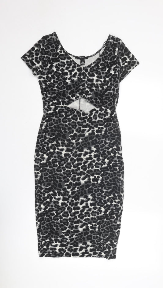 FOREVER 21 Womens Grey Animal Print Polyester Bodycon Size M V-Neck Pullover - Leopard pattern