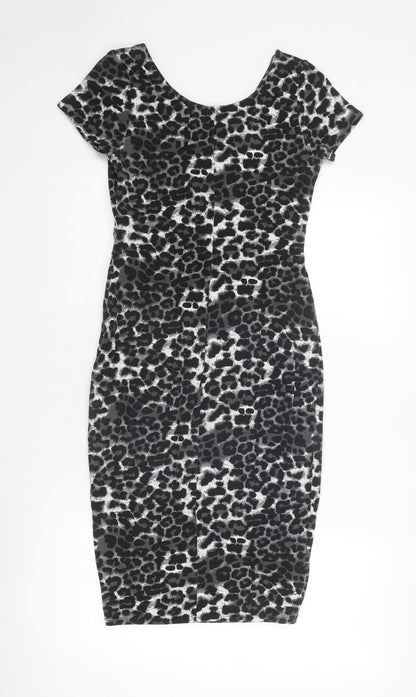FOREVER 21 Womens Grey Animal Print Polyester Bodycon Size M V-Neck Pullover - Leopard pattern