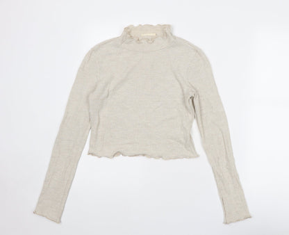 Sozy Womens Beige High Neck Viscose Pullover Jumper Size M - Lettuce Hem