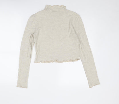 Sozy Womens Beige High Neck Viscose Pullover Jumper Size M - Lettuce Hem