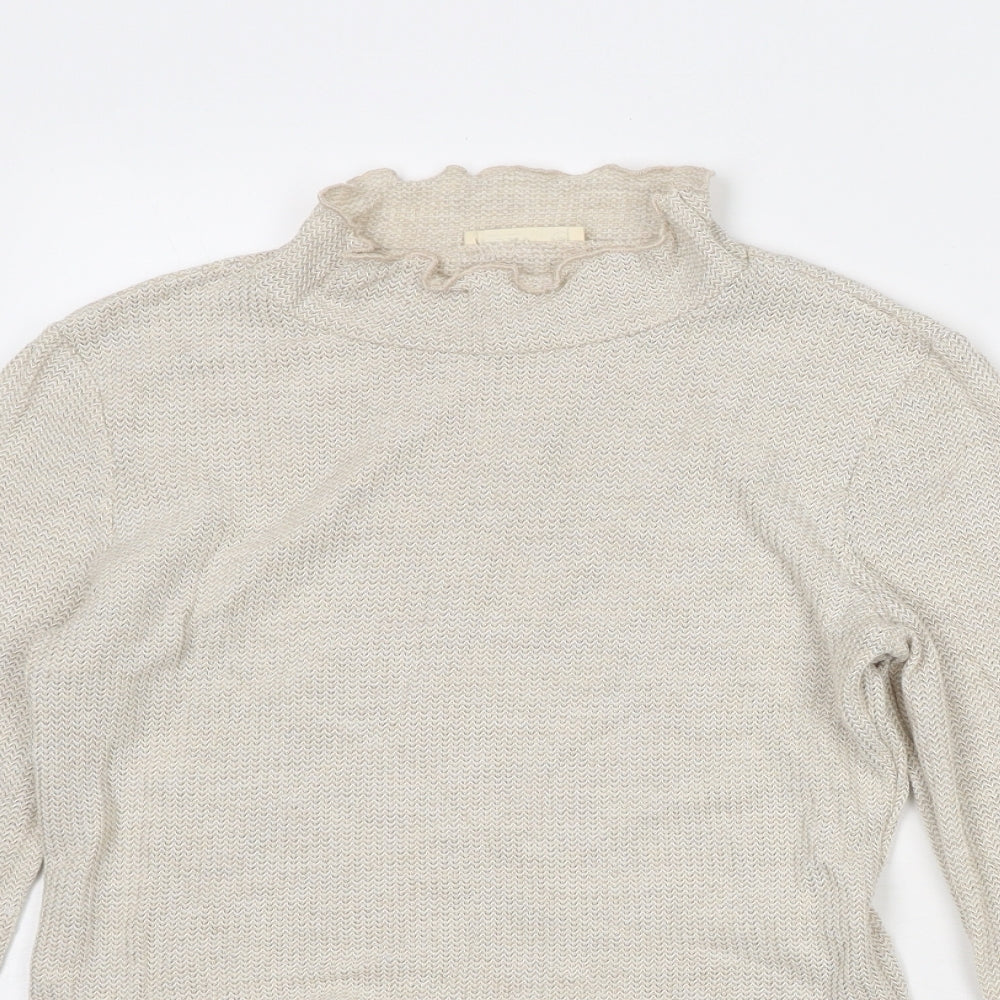 Sozy Womens Beige High Neck Viscose Pullover Jumper Size M - Lettuce Hem