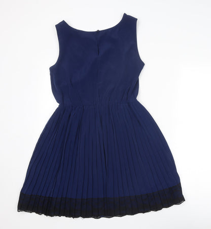 ASOS Womens Blue Colourblock Polyester Fit & Flare Size 10 Round Neck Button