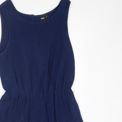 ASOS Womens Blue Colourblock Polyester Fit & Flare Size 10 Round Neck Button