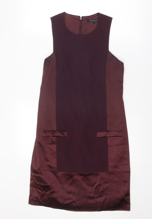 French Connection Womens Purple Colourblock Acetate Shift Size 10 Round Neck Zip