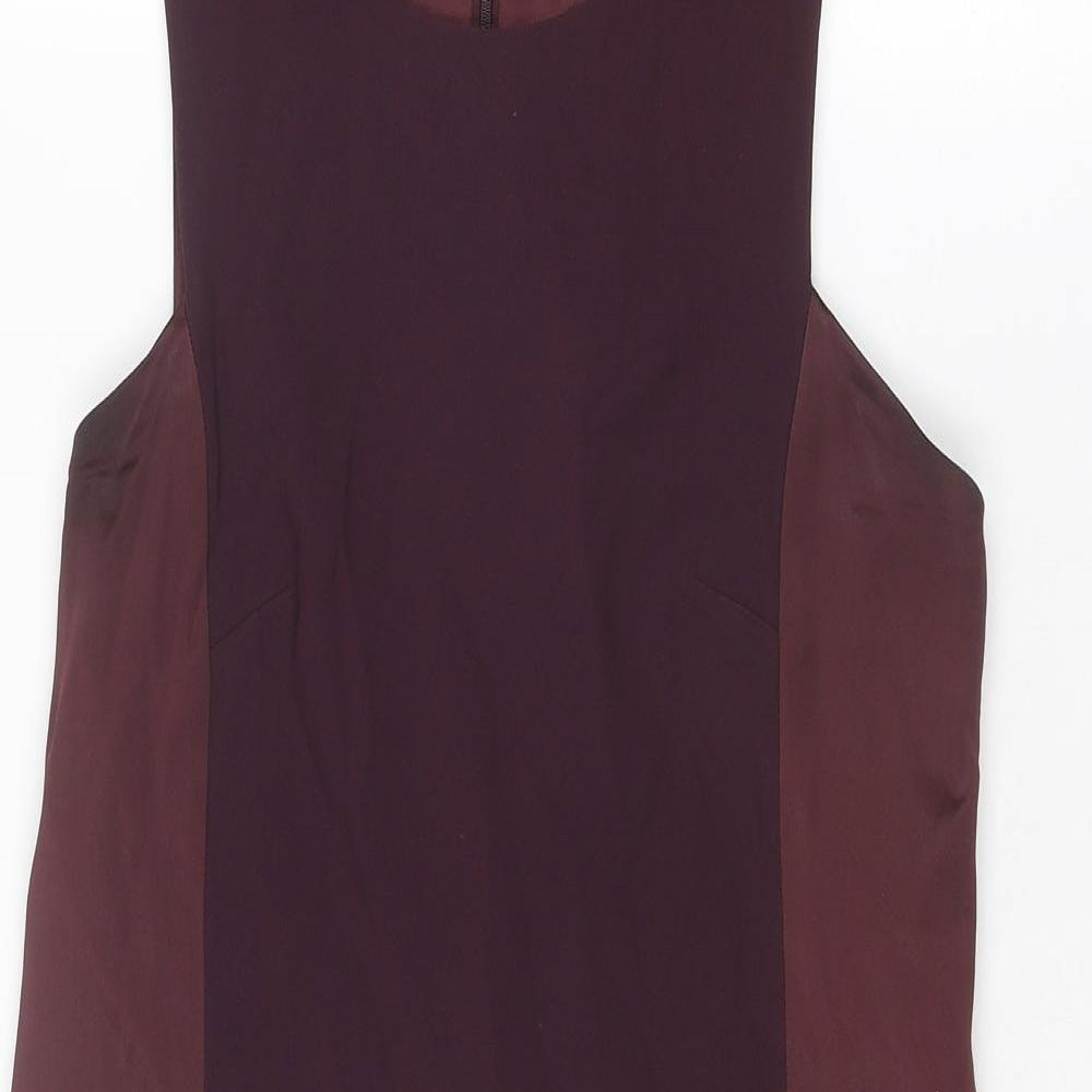 French Connection Womens Purple Colourblock Acetate Shift Size 10 Round Neck Zip