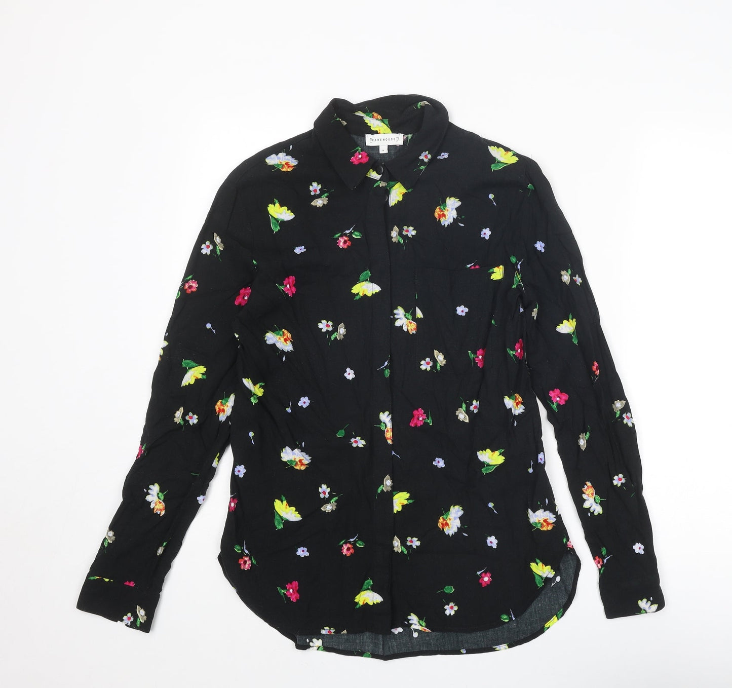 Womens UK Size 8 Warehouse Black Basic Button-Up