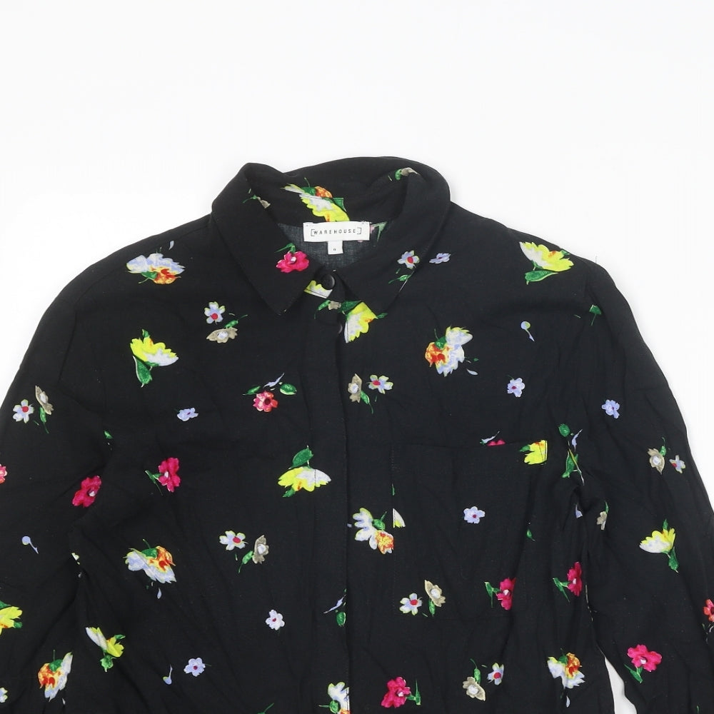 Womens UK Size 8 Warehouse Black Basic Button-Up