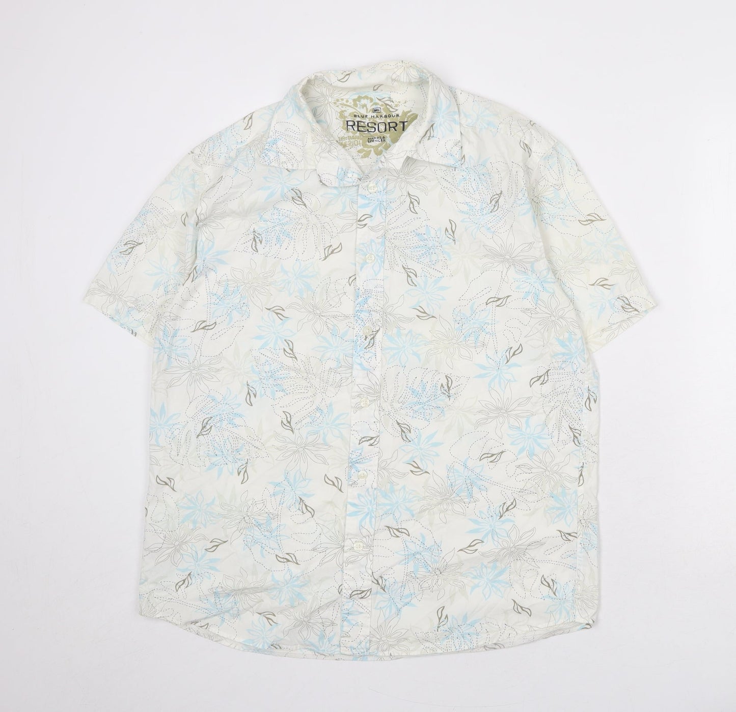Mens UK Size M Blue Harbour White  Button-Up Short Sleeve Casual Shirt
