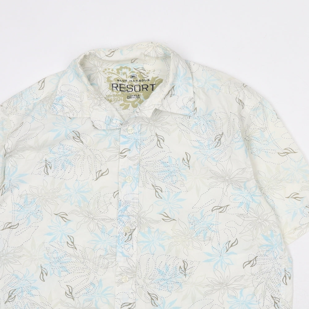 Mens UK Size M Blue Harbour White  Button-Up Short Sleeve Casual Shirt