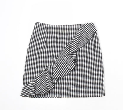 H&M Womens Multicoloured Check Viscose A-Line Skirt Size 8 Zip