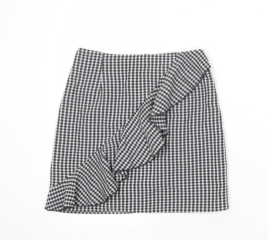 H&M Womens Multicoloured Check Viscose A-Line Skirt Size 8 Zip