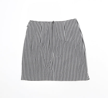 H&M Womens Multicoloured Check Viscose A-Line Skirt Size 8 Zip