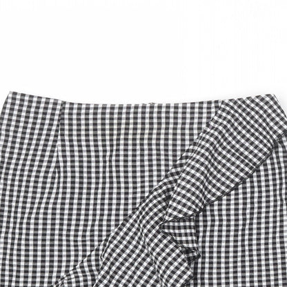 H&M Womens Multicoloured Check Viscose A-Line Skirt Size 8 Zip