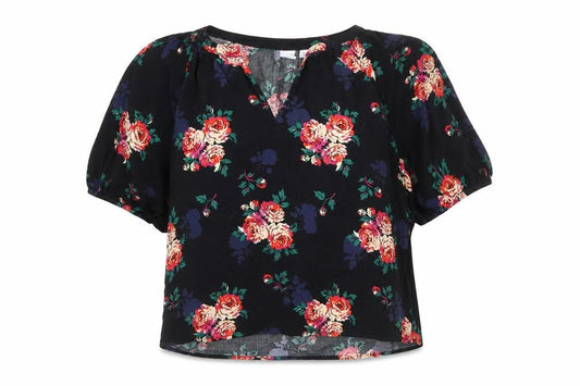 Gap Womens Black Floral Viscose Basic Blouse Size M V-Neck