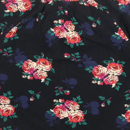 Gap Womens Black Floral Viscose Basic Blouse Size M V-Neck