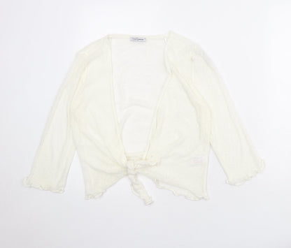 Simply Stockshop Womens Ivory V-Neck Acrylic Cardigan Jumper Size S