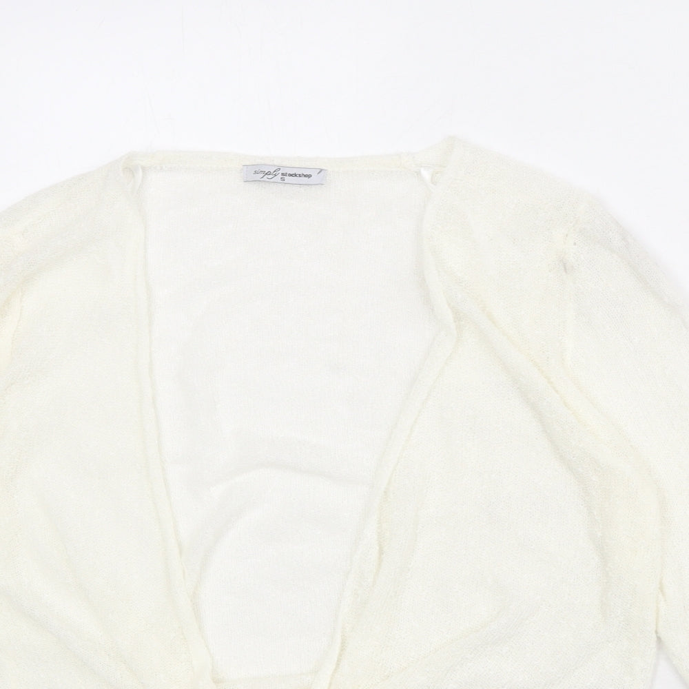 Simply Stockshop Womens Ivory V-Neck Acrylic Cardigan Jumper Size S