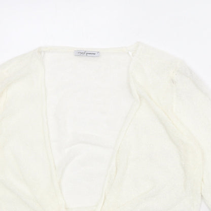 Simply Stockshop Womens Ivory V-Neck Acrylic Cardigan Jumper Size S