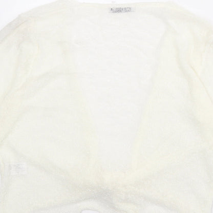 Simply Stockshop Womens Ivory V-Neck Acrylic Cardigan Jumper Size S