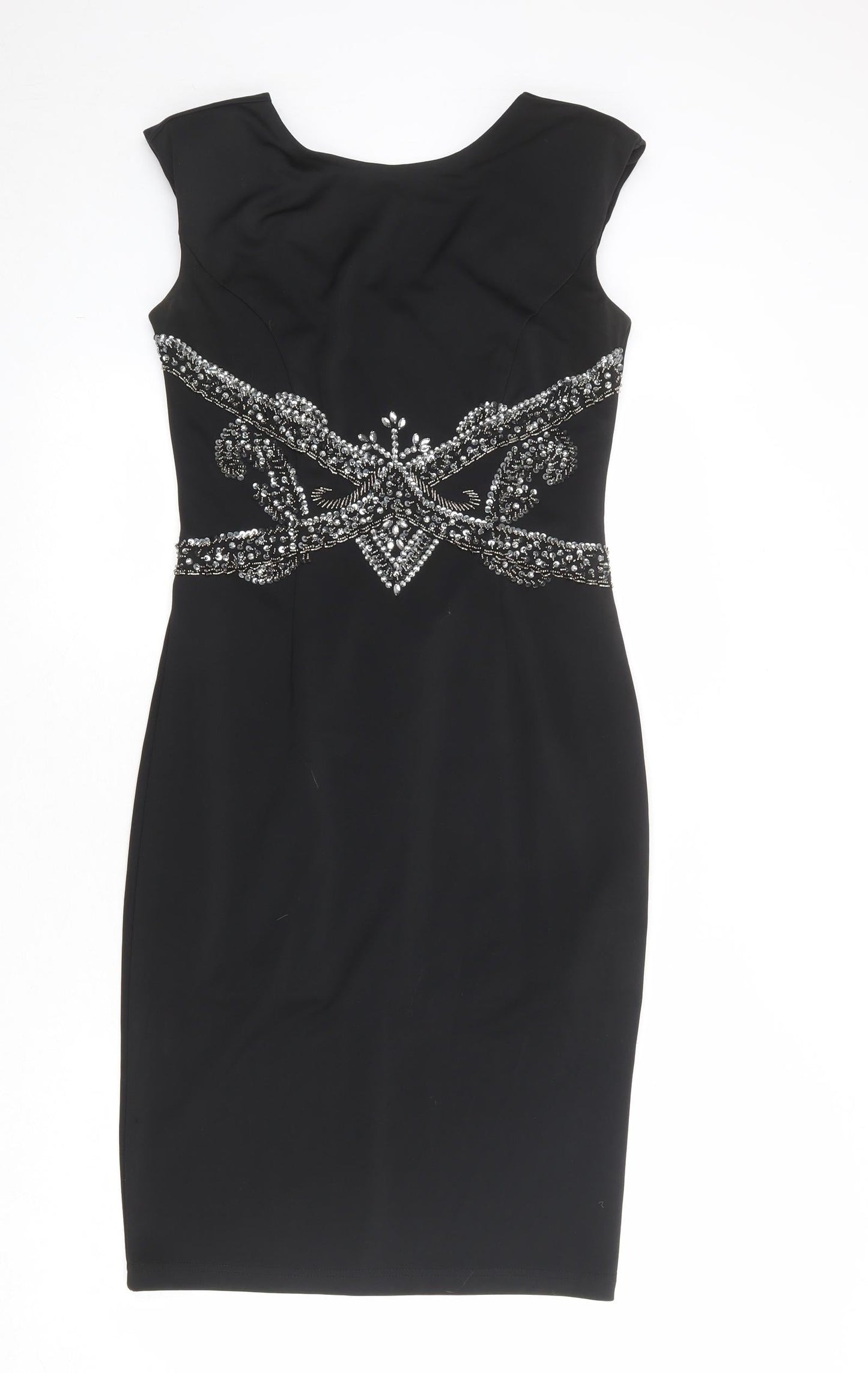 Little Mistress Womens Black Polyester Shift Size 12 Round Neck Zip