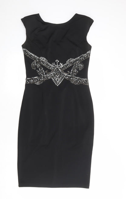 Little Mistress Womens Black Polyester Shift Size 12 Round Neck Zip